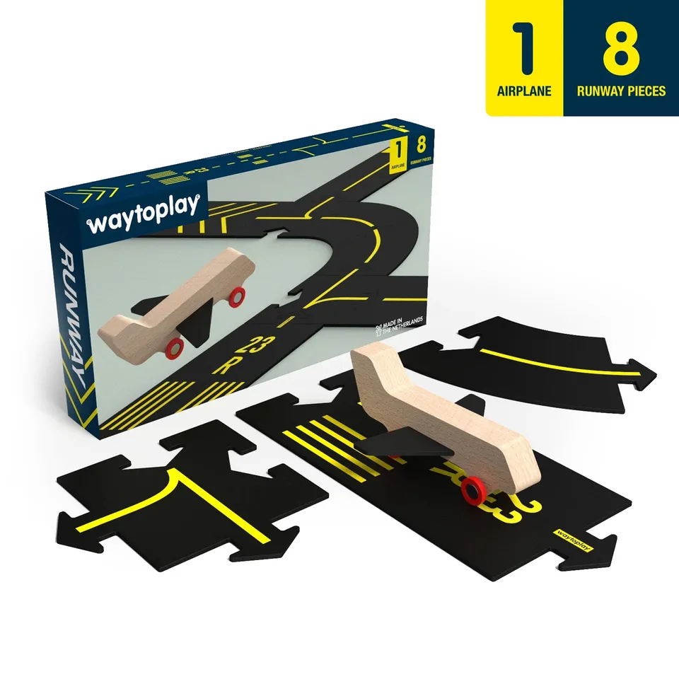 Waytoplay Aeroporto Pista Flessibile 8 Pezzi + Aereo