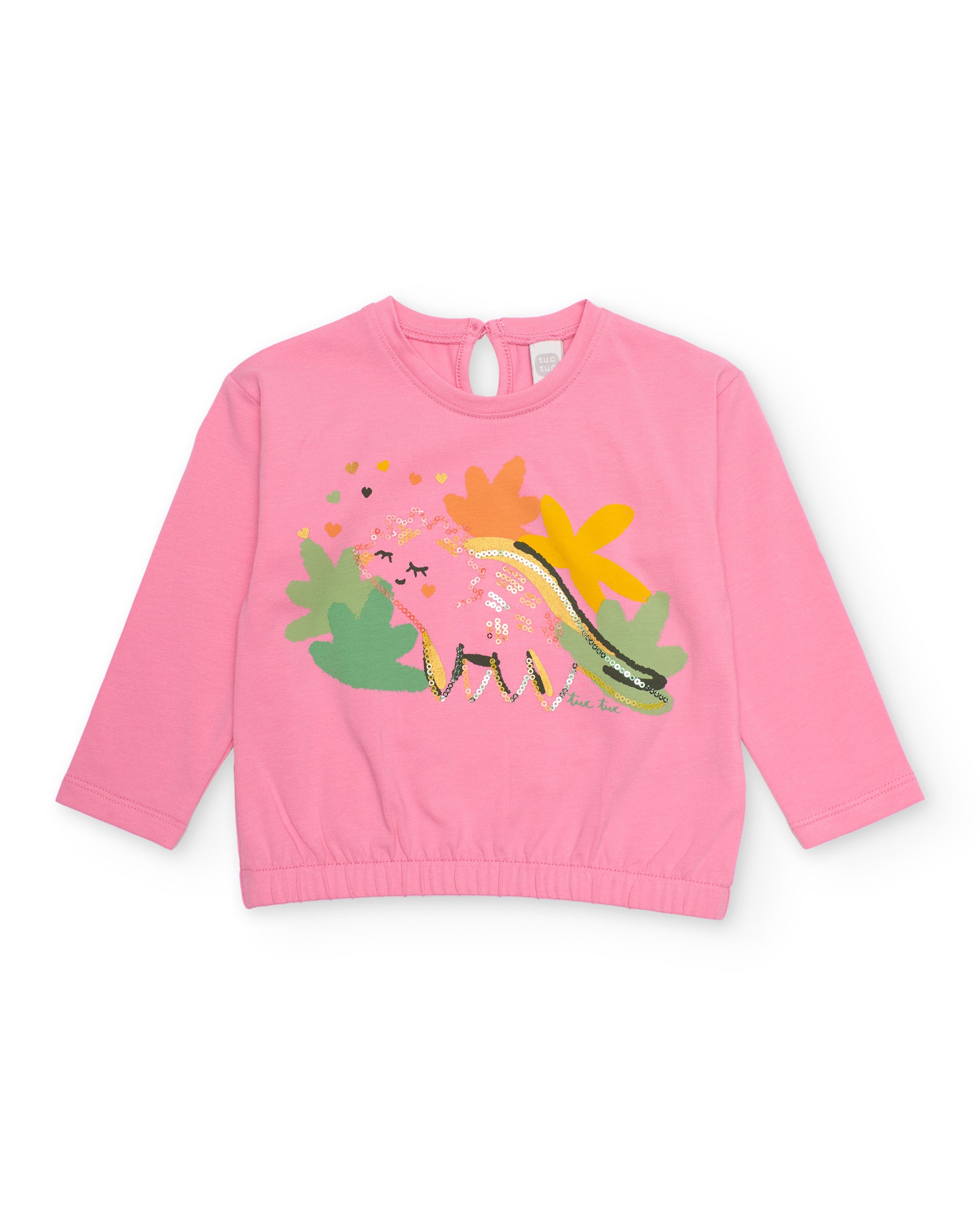 Tuc Tuc maglietta bimba manica lunga rosa dinosauro paillettes
