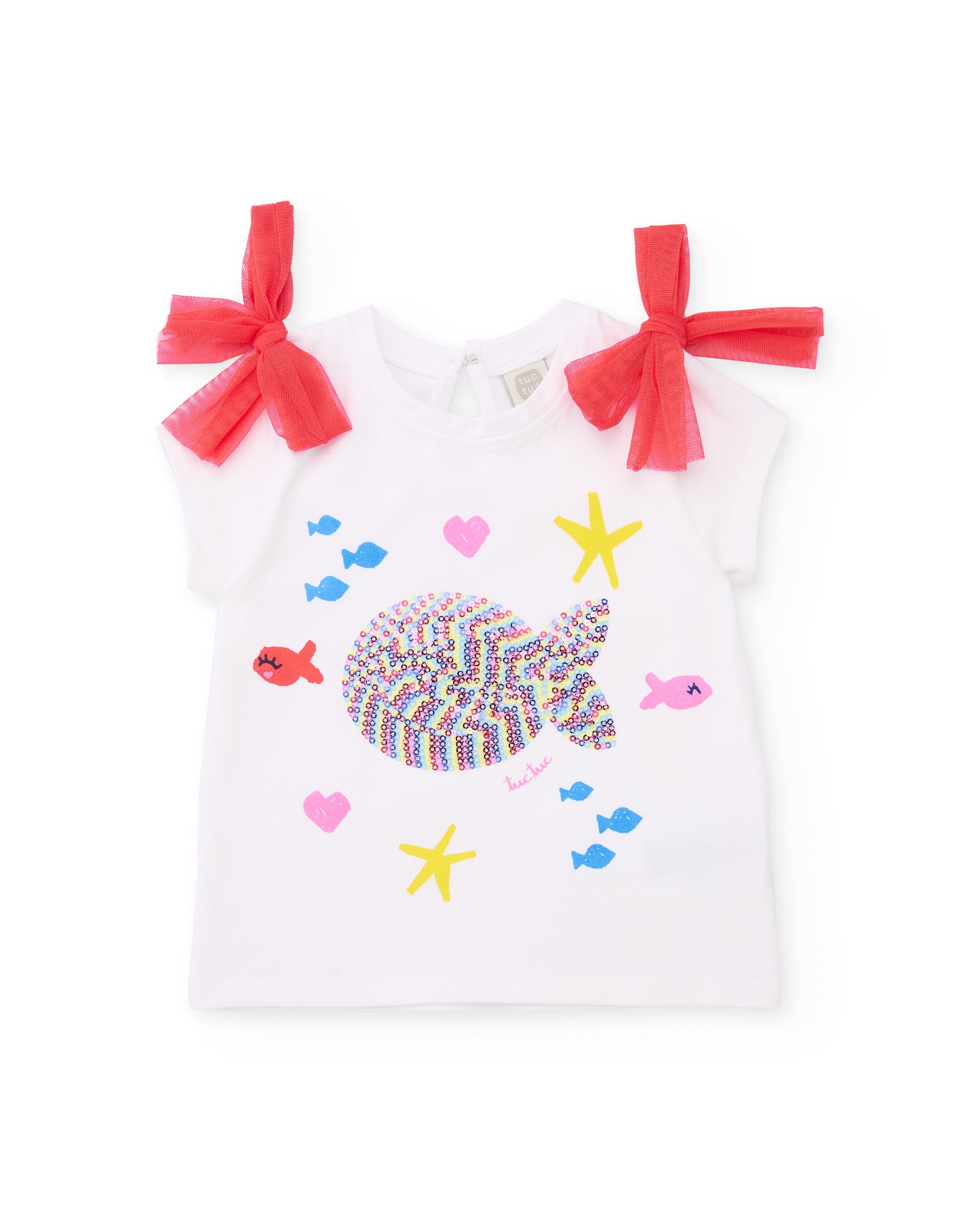 Tuc Tuc maglietta bambina pesce paillettes bianca jersey