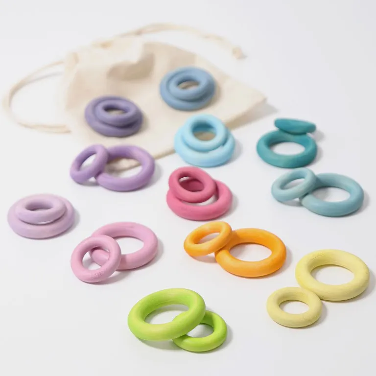 Grimm's Building Rings Rainbow Pastel anelli legno 24 pezzi