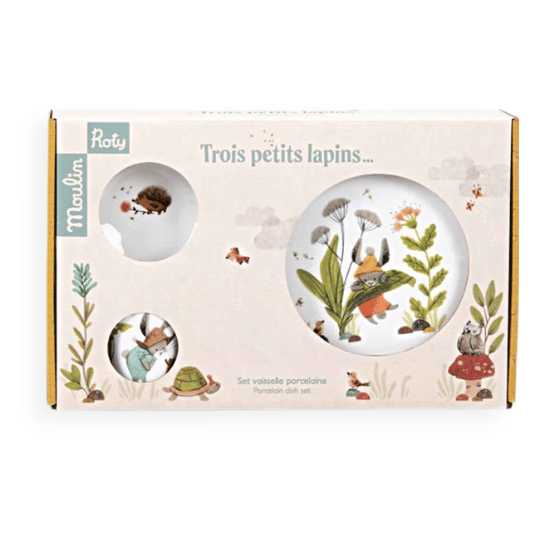 Moulin Roty Trois Petits Lapins set pappa porcellana