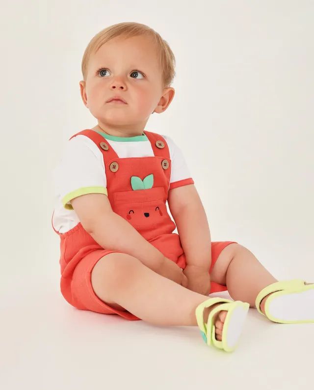Tuc Tuc completo neonato rosso salopette frutta maglia
