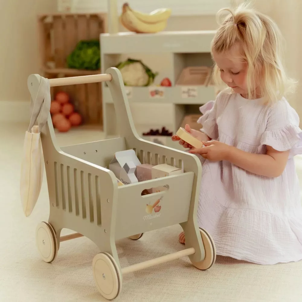 Little Dutch carrello spesa giocattolo legno con accessori
