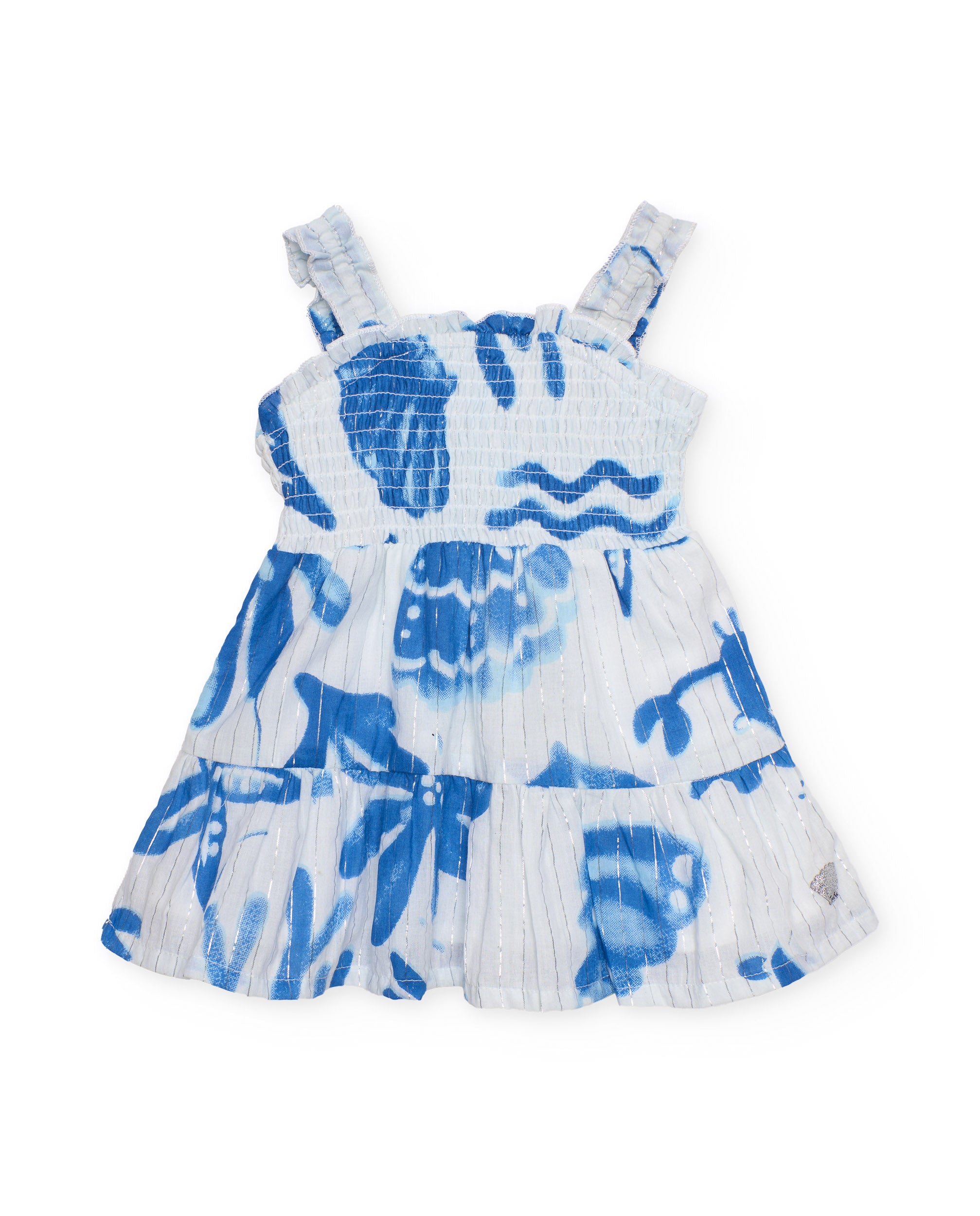 Tuc tuc vestito bambina bianco stampa blu smocked