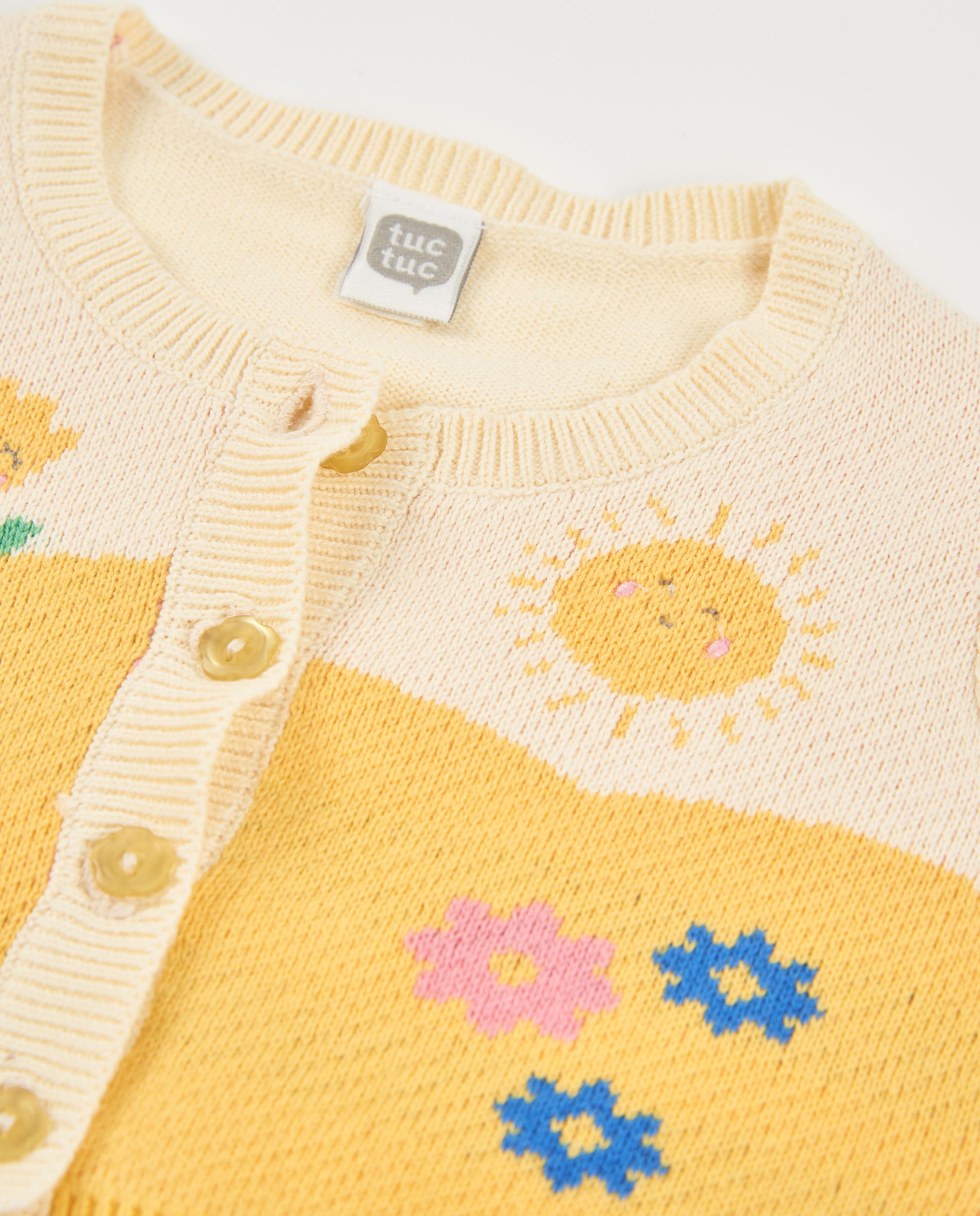 Tuc Tuc cardigan neonata giallo a fiori con bottoni