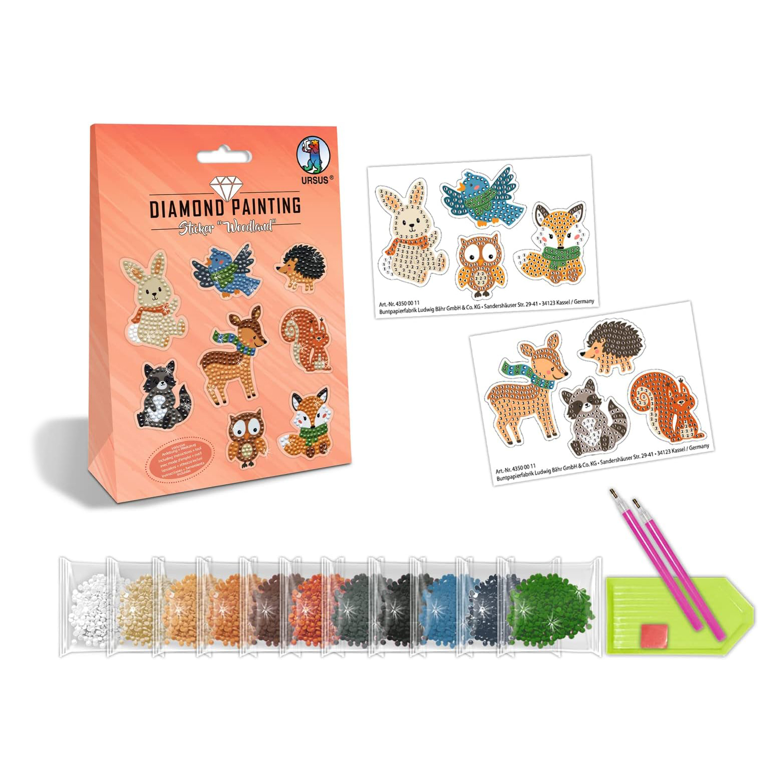URSUS sticker con gemme animali del bosco kit 2 fogli