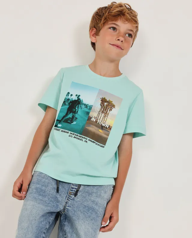 Tuc Tuc t-shirt bambino skate turchese collo rotondo