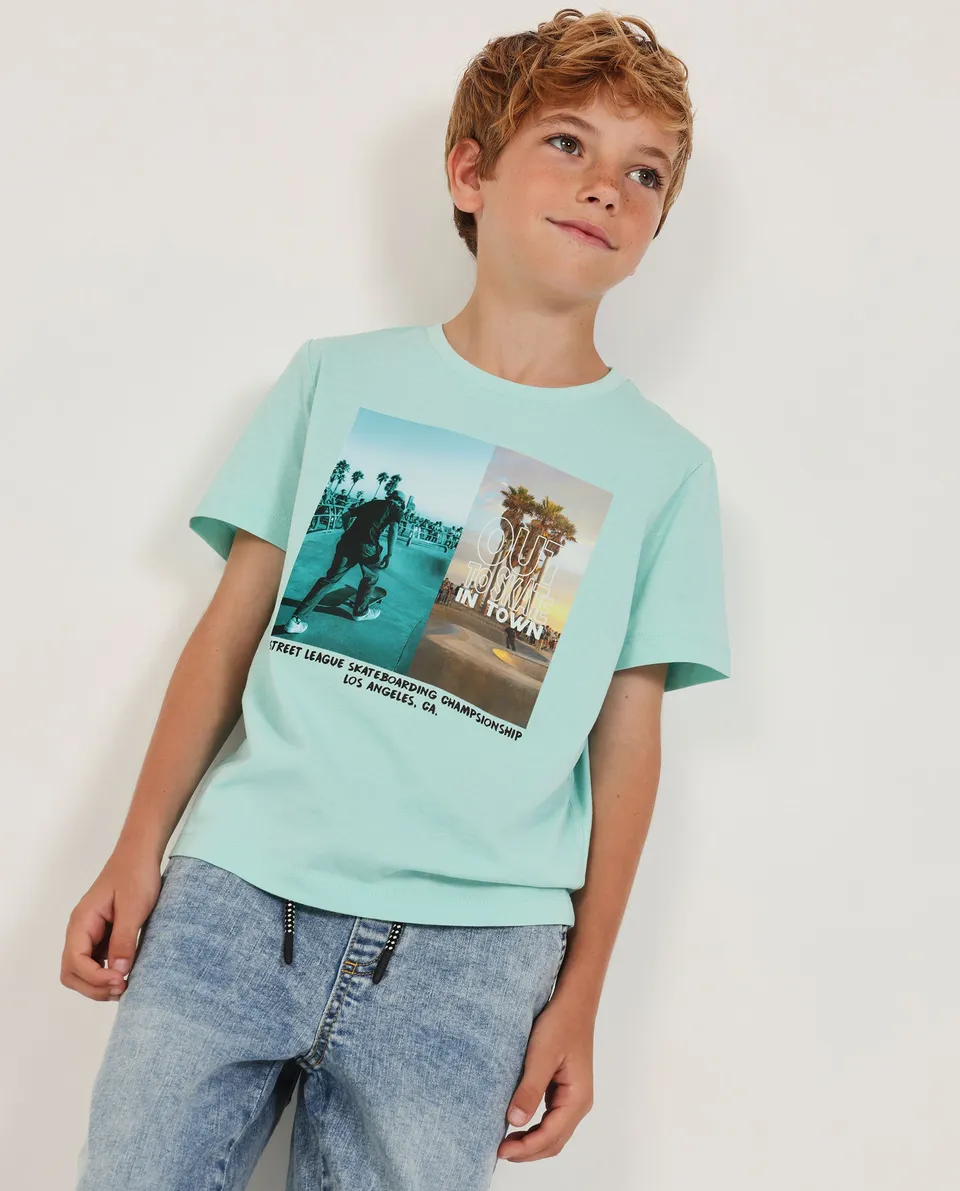 Tuc Tuc t-shirt bambino skate turchese collo rotondo