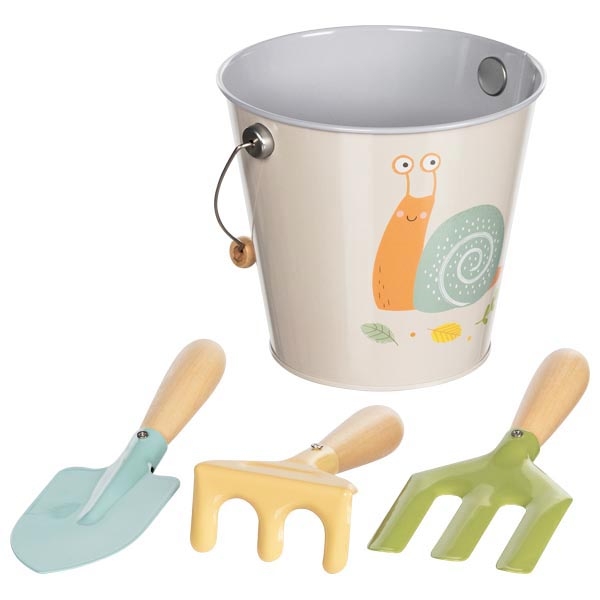 Goki Secchio + utensili da giardino set bambini in latta