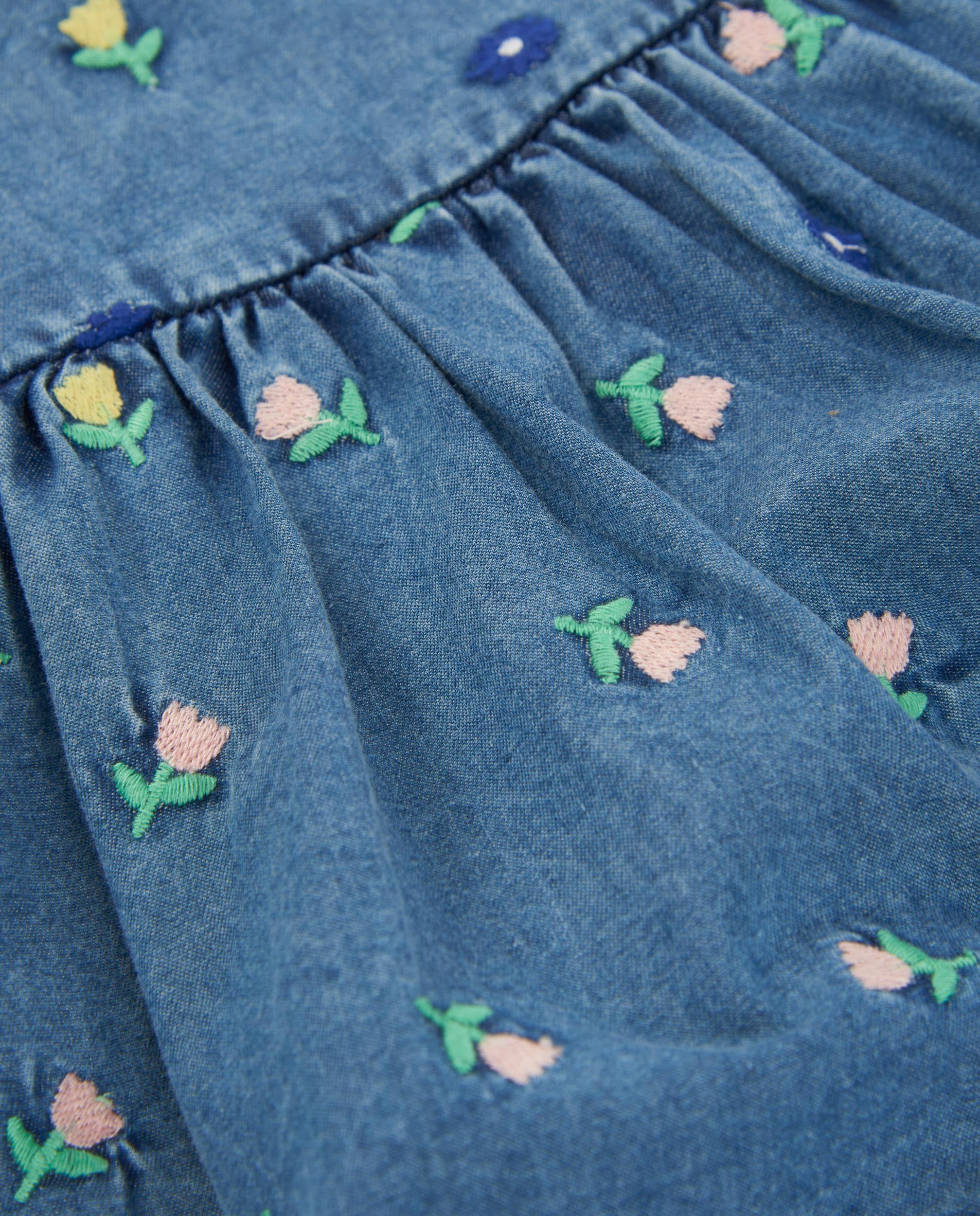 Tuc Tuc vestito jeans neonata con culotte fiori ricamati