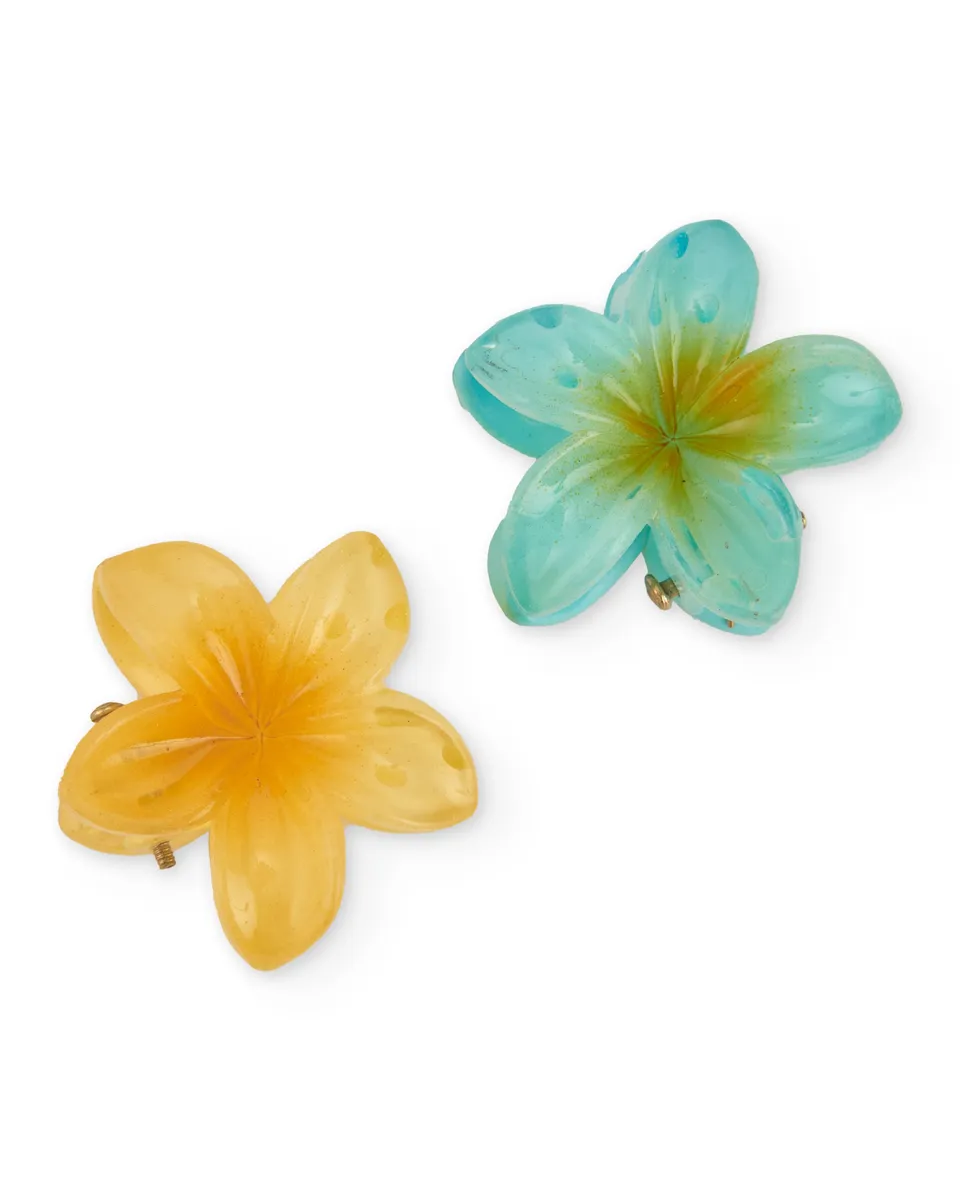 Tuc tuc mollette capelli bambina gialle fiore set 2 pezzi