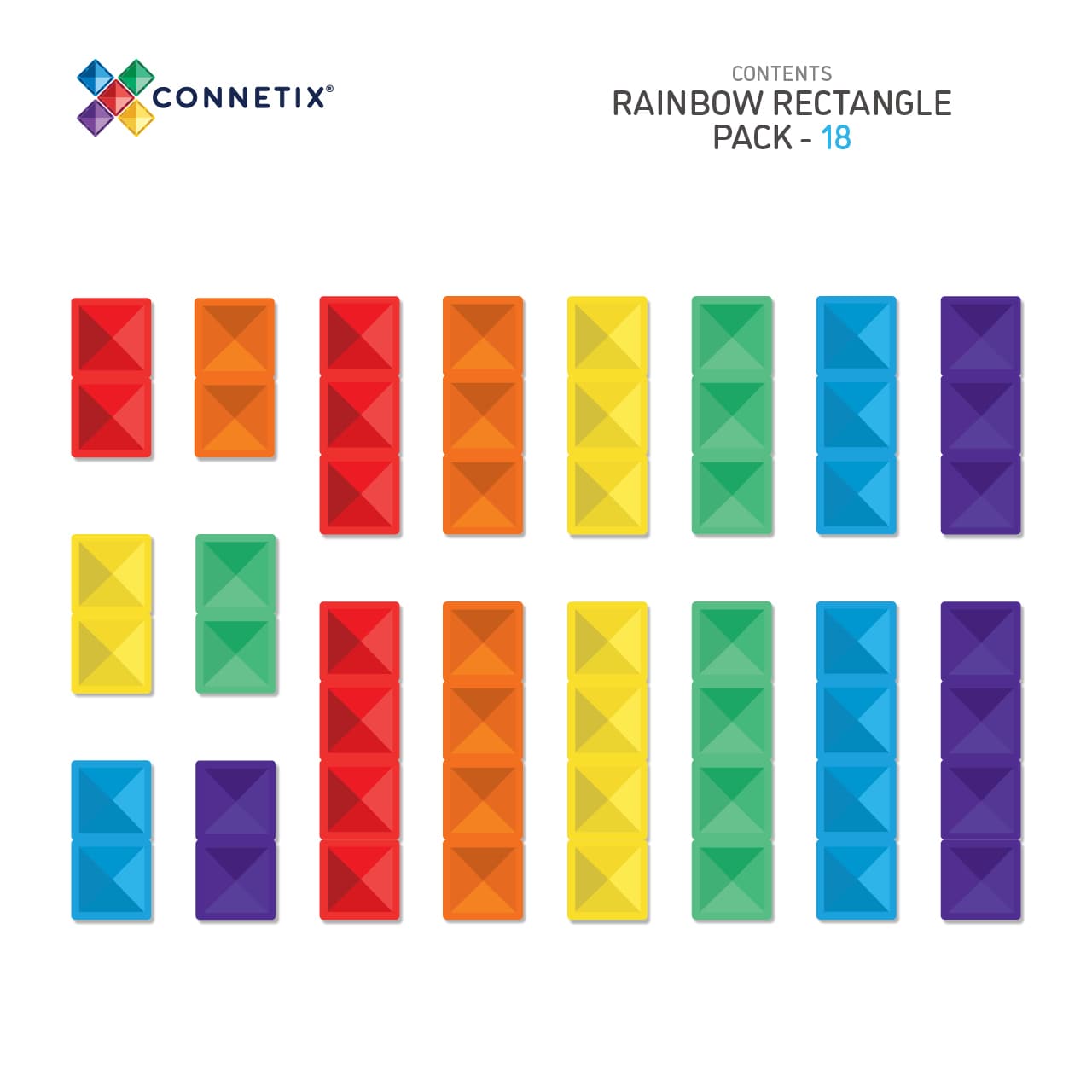 Connetix Rainbow Rectangle Pack Costruzioni Magnetiche 18 Pezzi