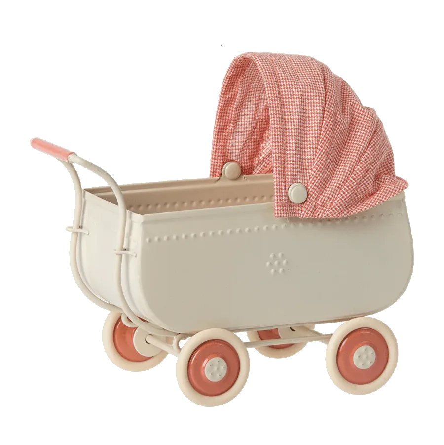 Maileg Carrozzina rosa accessorio topi metallo sacco nanna