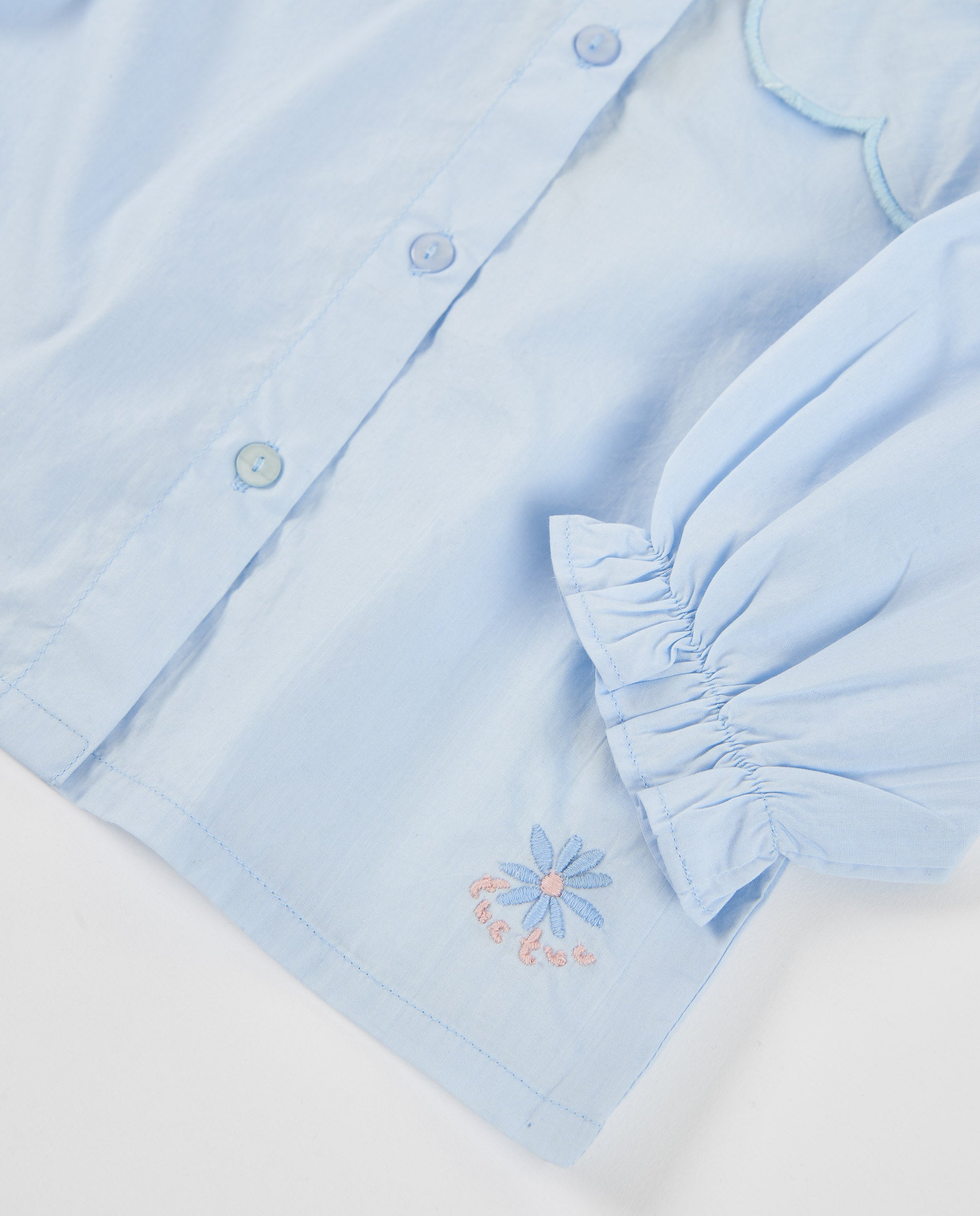 Tuc Tuc camicia bambina azzurra cotone collo volant