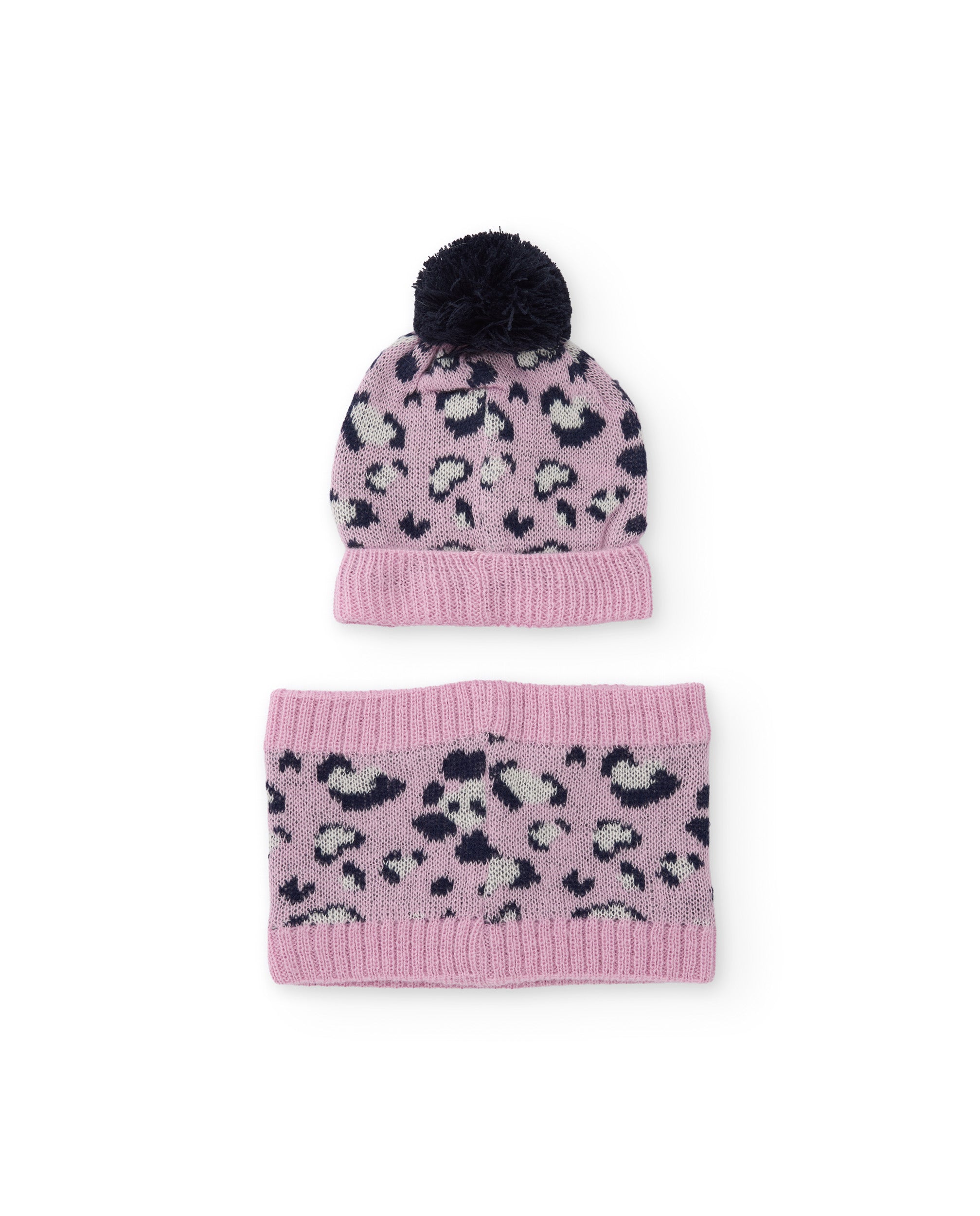 Tuc Tuc Set Cappello e Scaldacollo Rosa Animalier Maglia