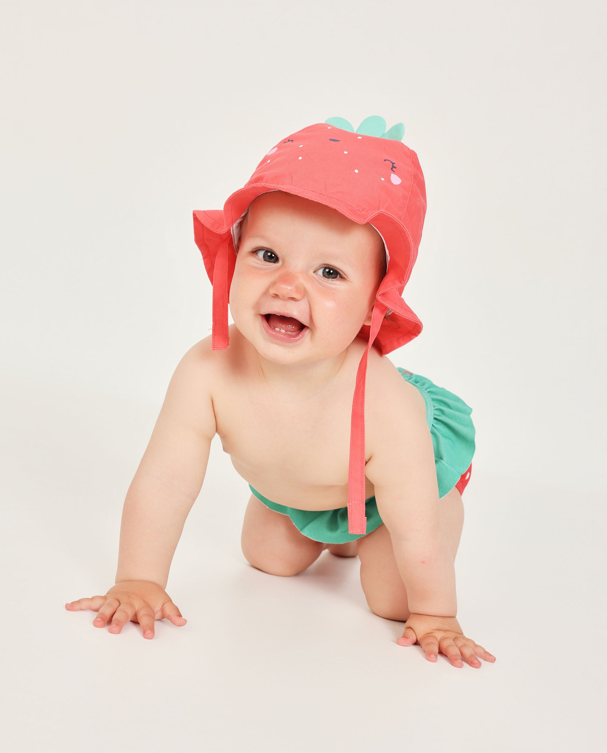 Tuc tuc costume neonata rosso fragola con cappello UPF50+