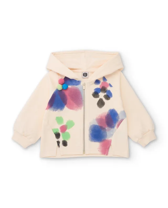 Tuc Tuc giacca pile bambina crudo fiori cappuccio