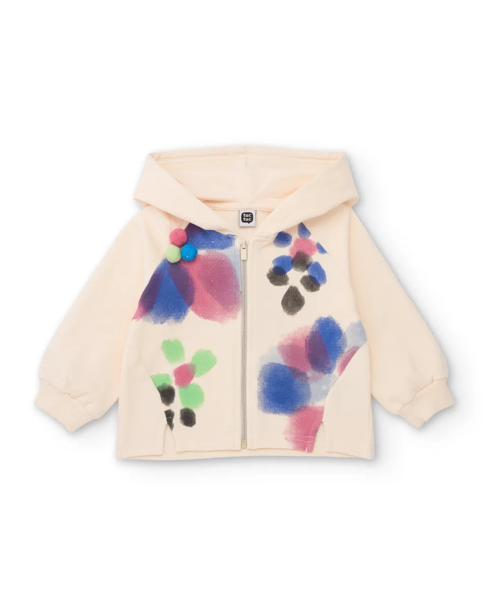 Tuc Tuc giacca pile bambina crudo fiori cappuccio