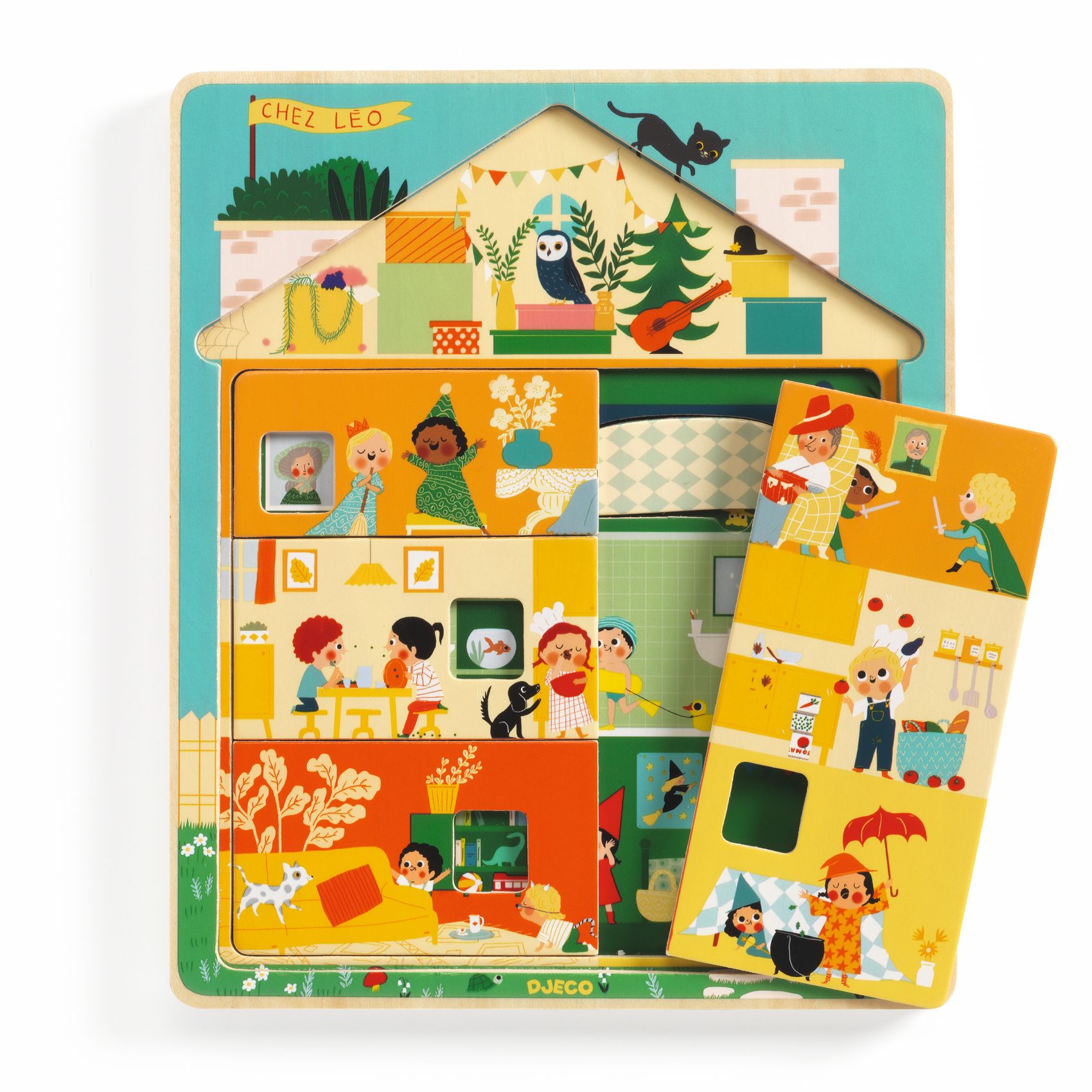 Djeco Chez Leo puzzle legno 3 livelli 12 pezzi