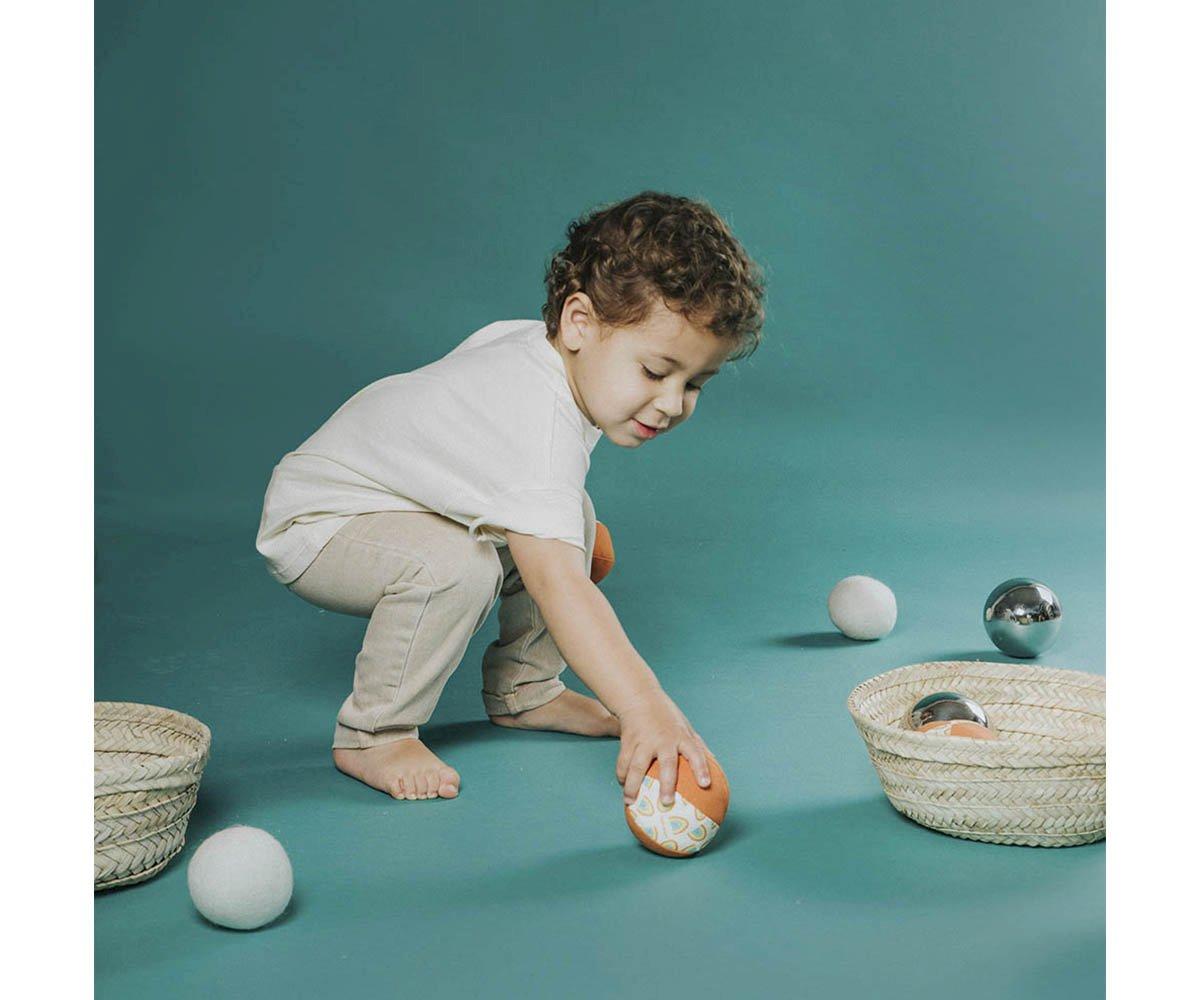 Petit Boum Set 5 sfere sensoriali palline materiali naturali