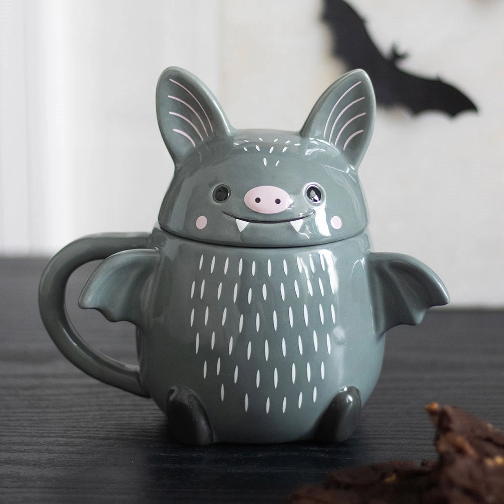 Tazza pipistrello ceramica con coperchio 450 ml