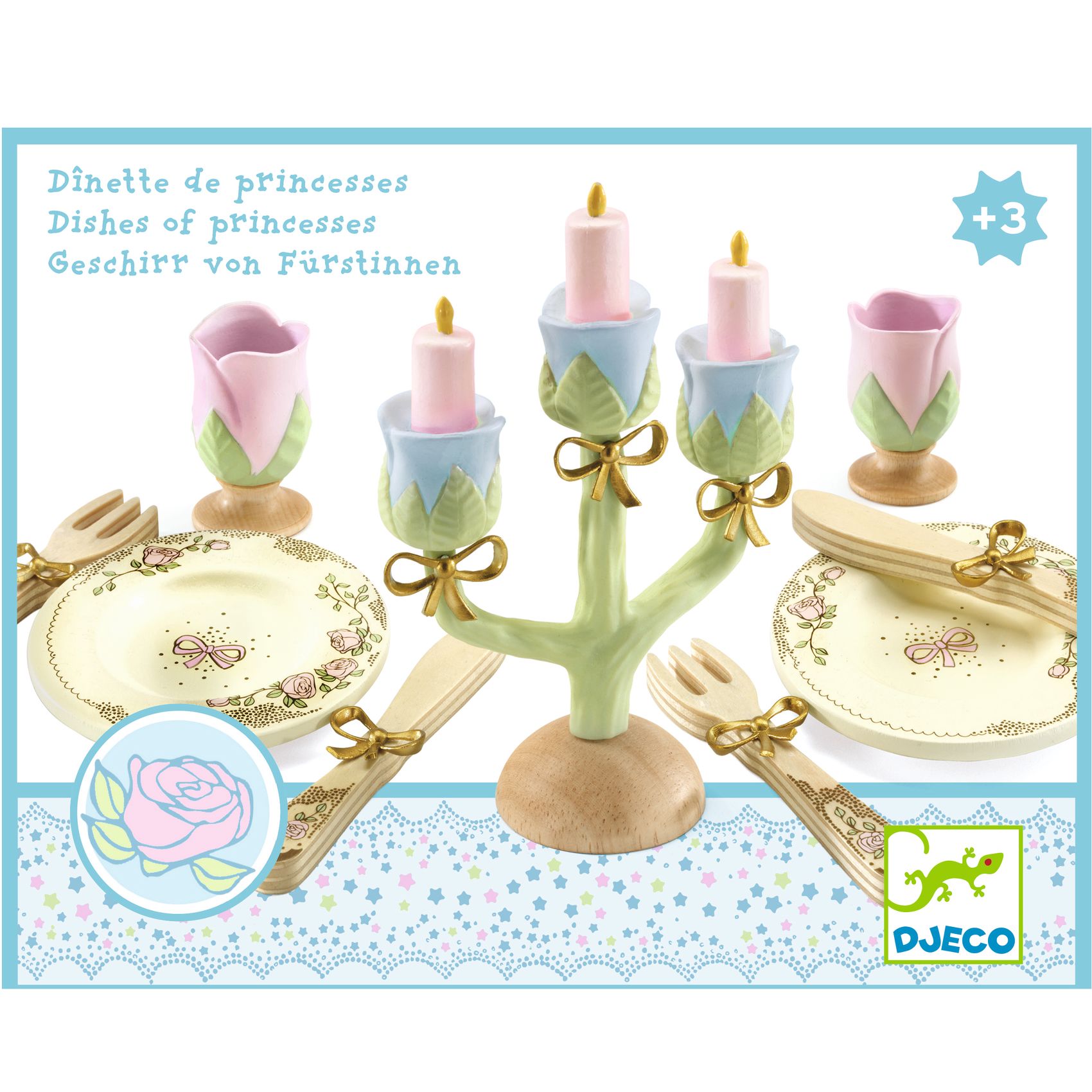 Djeco Set tavola delle principesse servizio legno 2 posti
