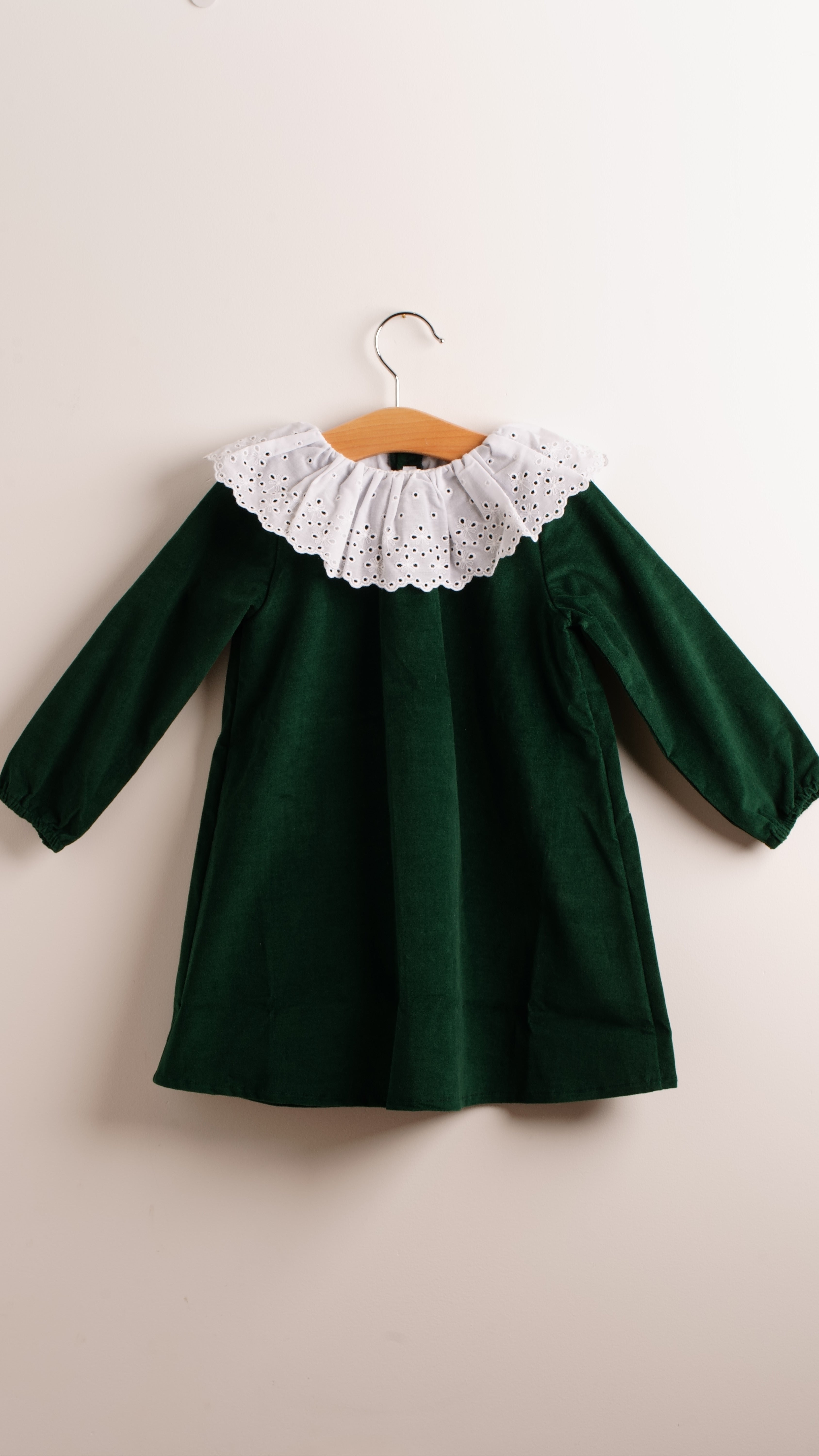 Mebi vestito bambina velluto verde colletto bianco