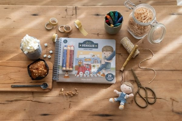 Little Dutch Jim libro con matite 30 pagine veicoli