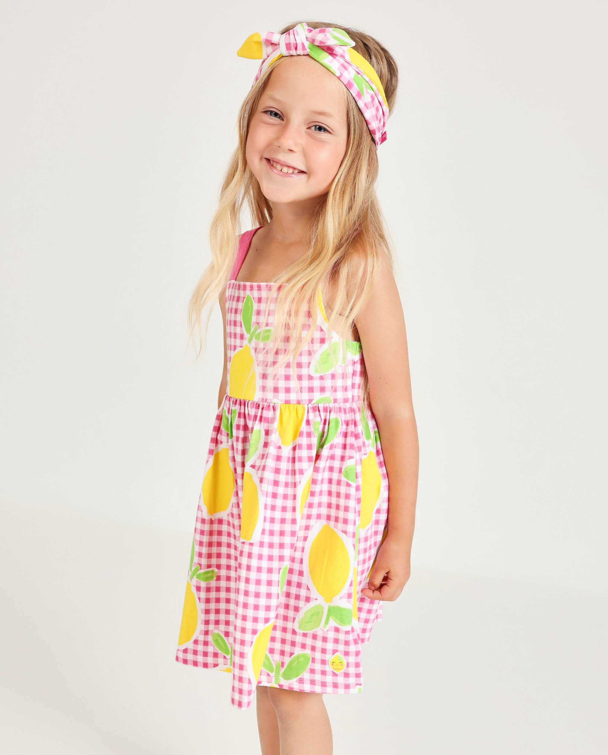 Tuc Tuc vestito bambina rosa quadretti limoni