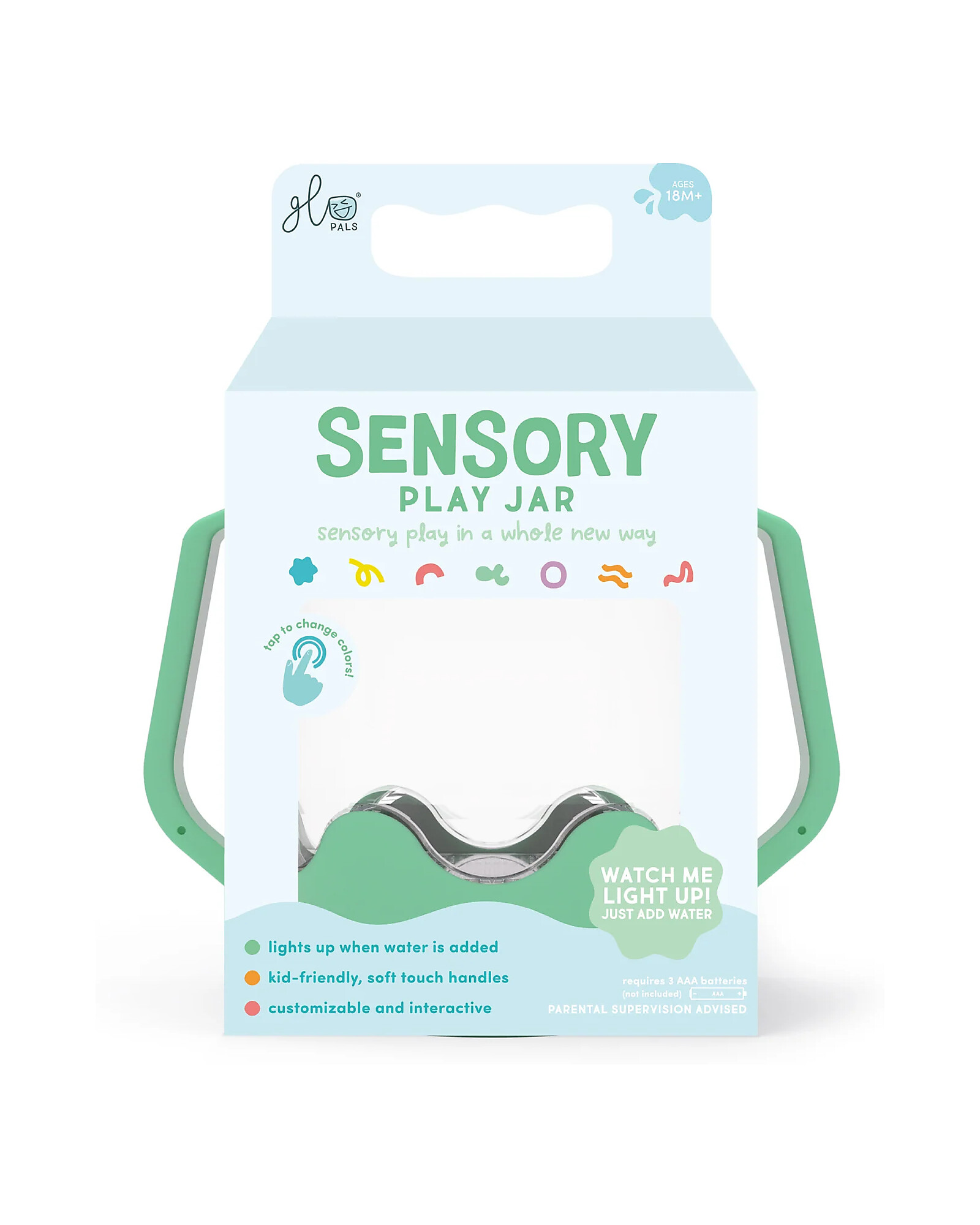 Glo Pals Barattolo Gioco Sensoriale teal con luce ad acqua