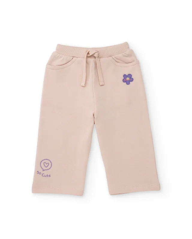 Tuc Tuc pantaloni bambina beige felpa ricamo fiori