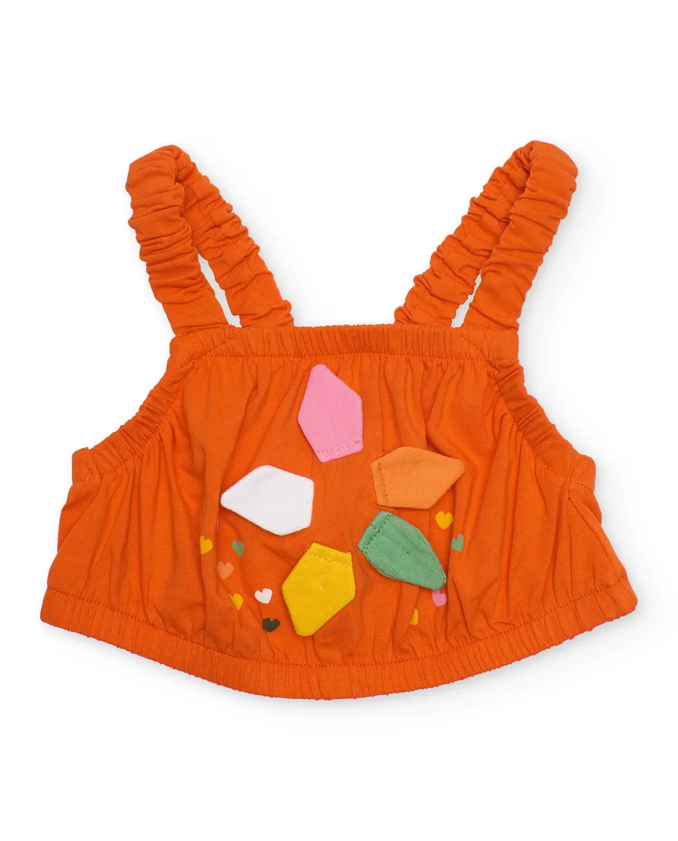 Tuc tuc top bambina arancione cuori rilievo