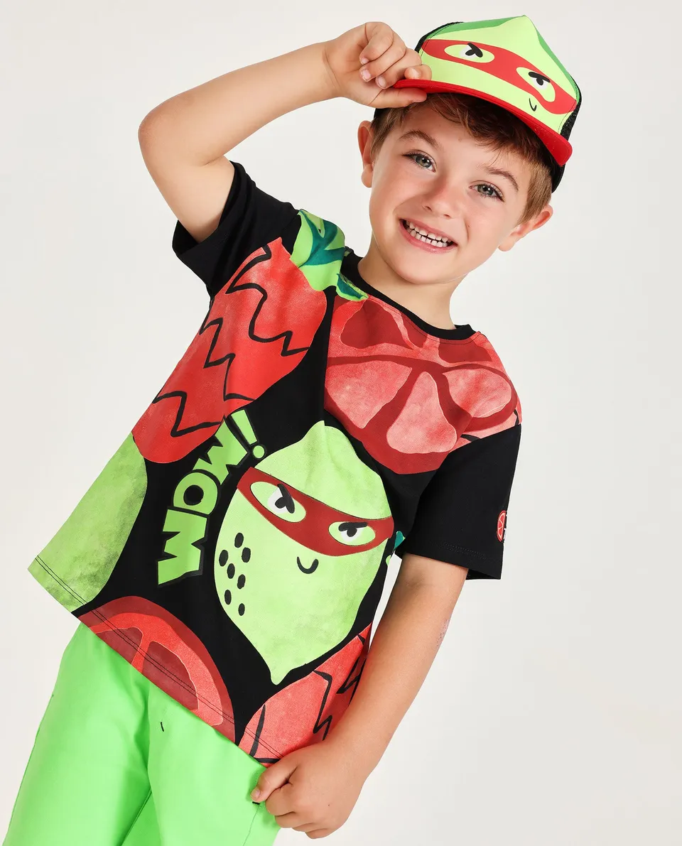 Tuc tuc t-shirt bimbo nera con stampa frutta