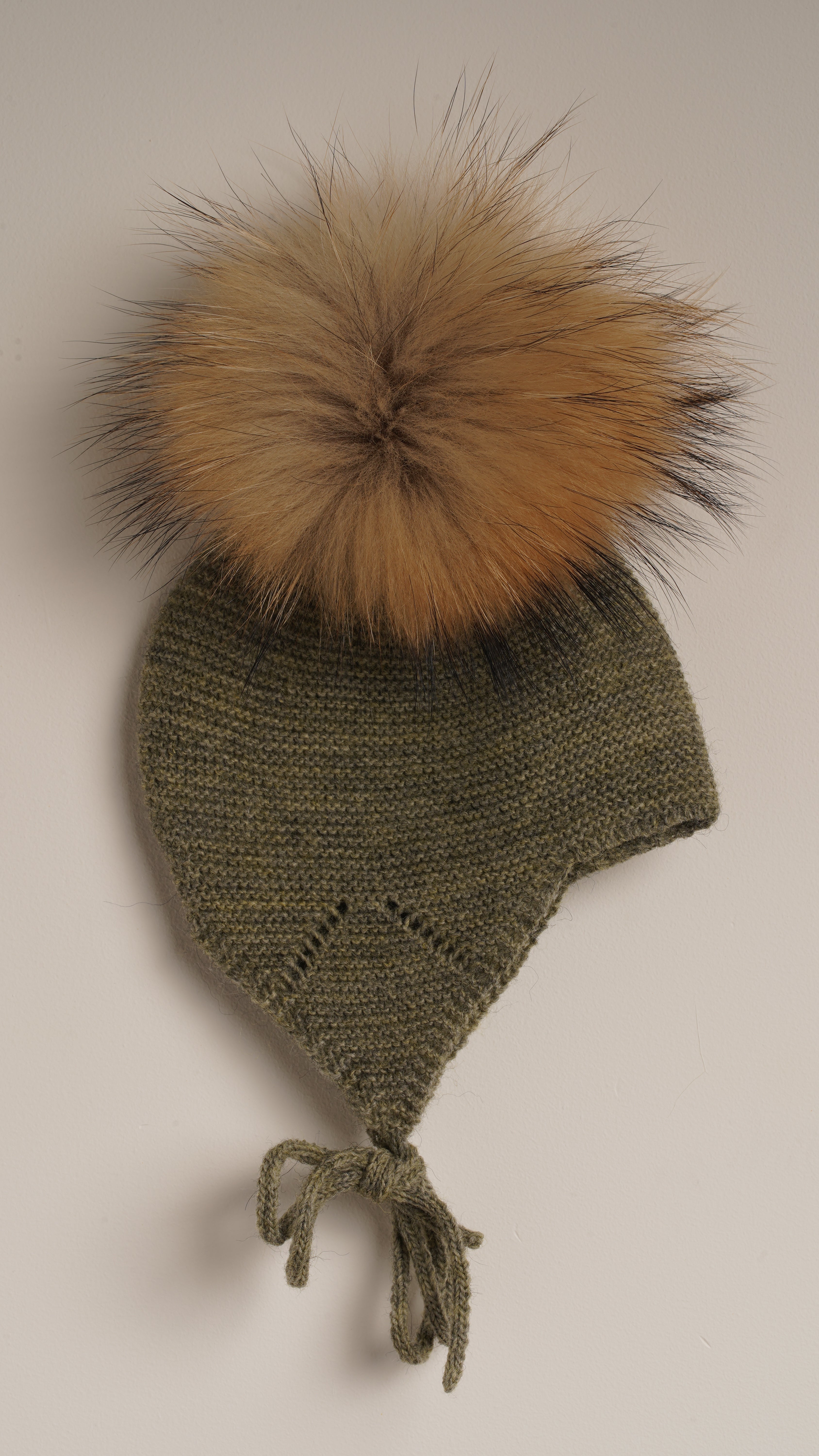 Mebi Cappello Bimbo Verde Bosco Pon Pon Pelo Naturale
