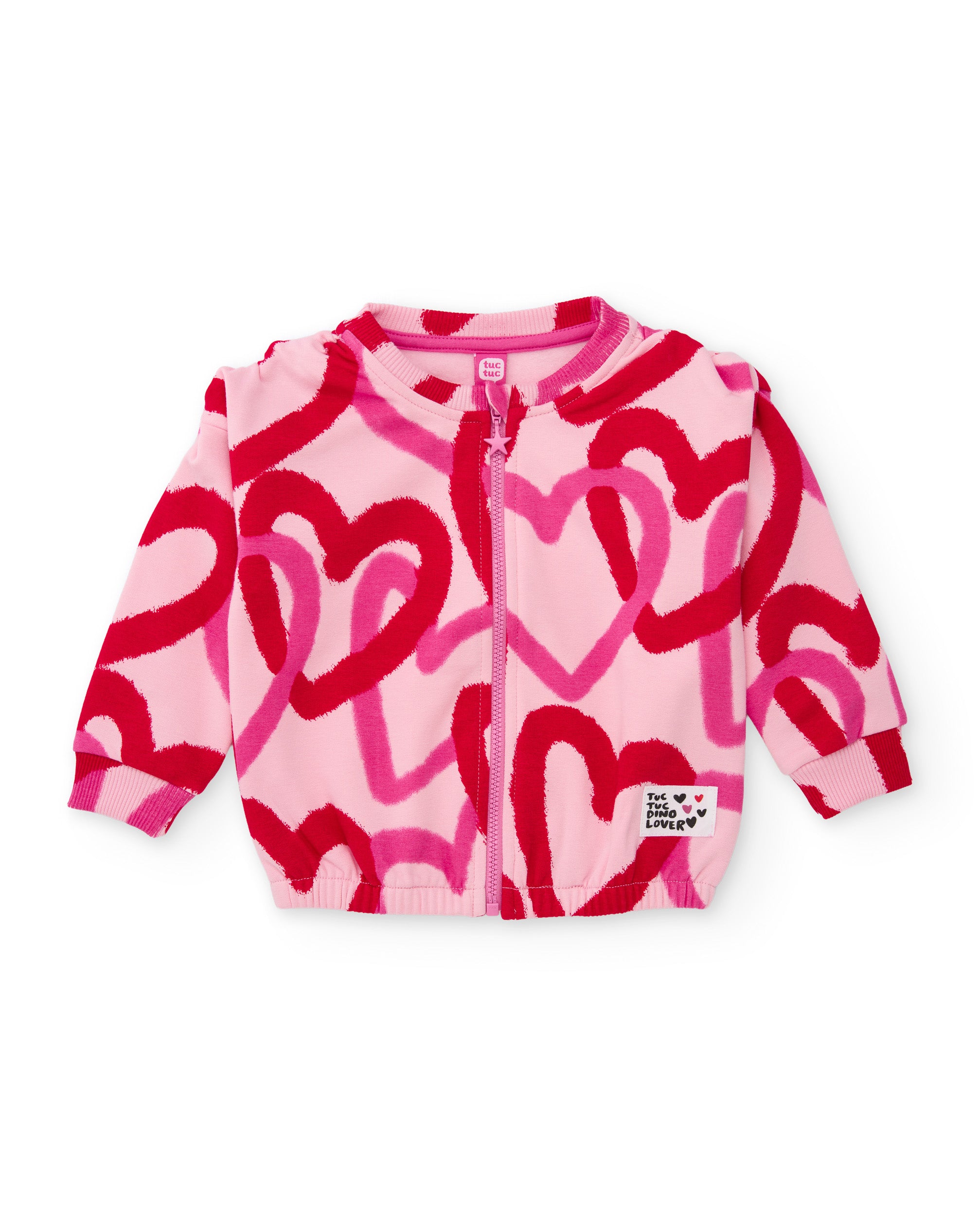 Tuc tuc felpa bambina zip rosa stampa cuori pile