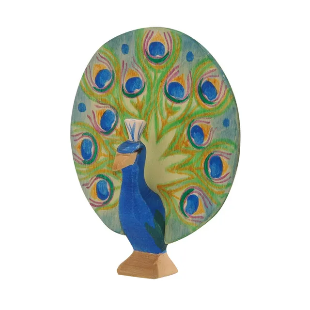 Ostheimer pavone con ruota figura legno 12 cm