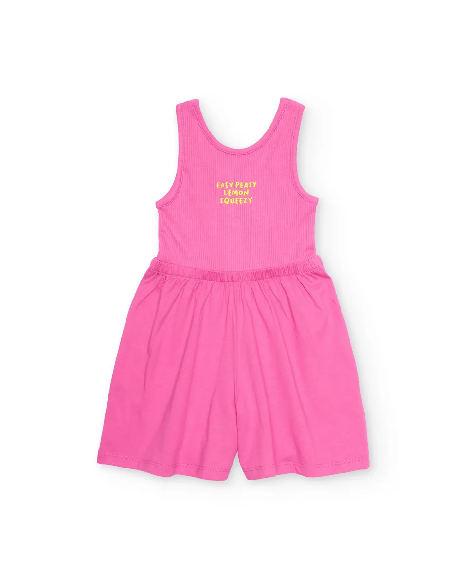 Tuc Tuc tuta bimba rosa smanicata coste scritta gialla
