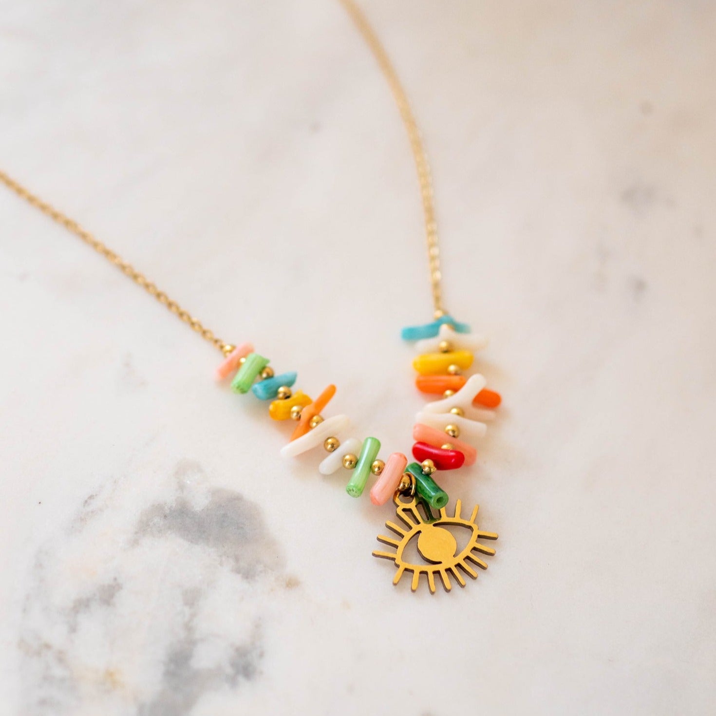 Ella and Rapha Eye of Colors collana acciaio oro donna