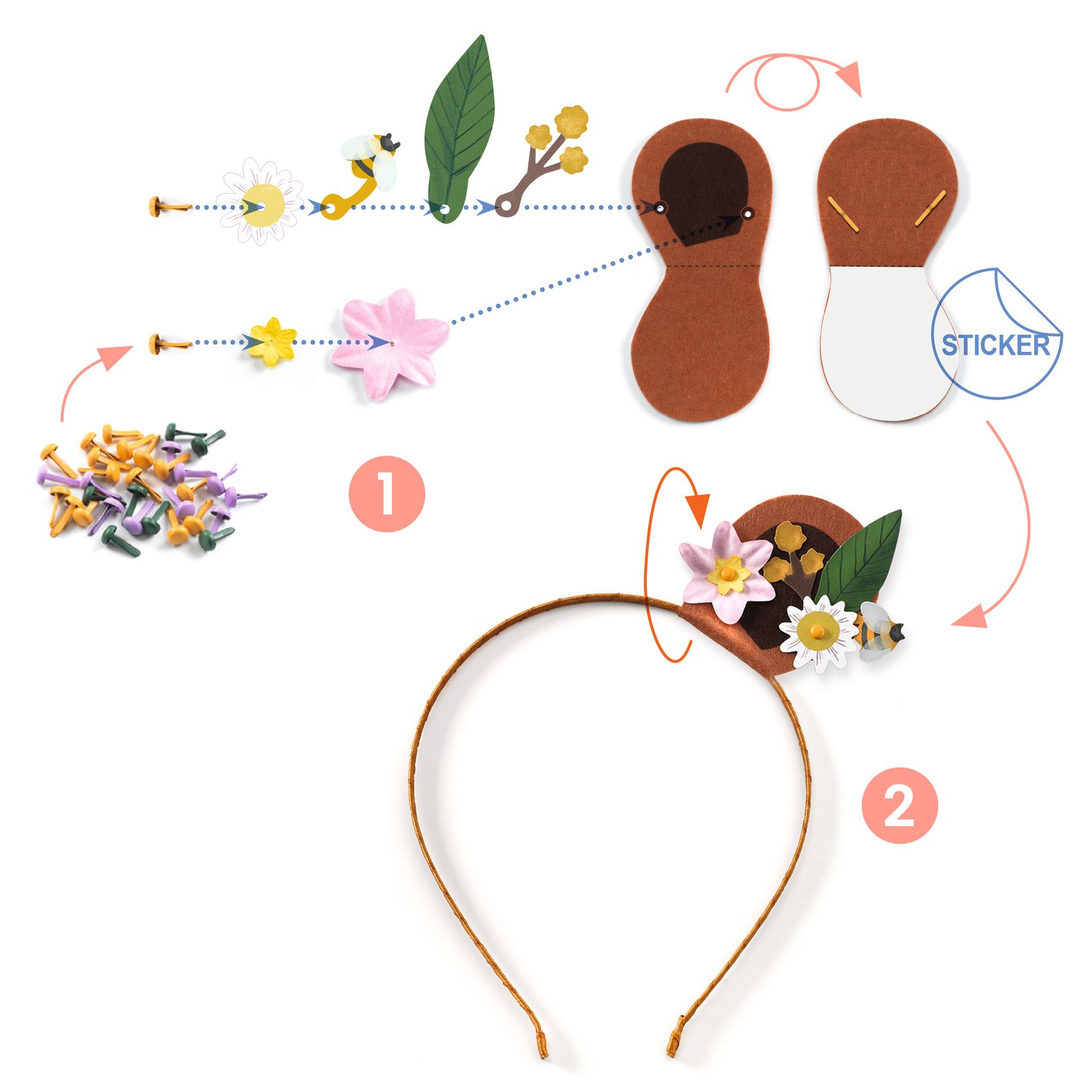 Djeco Flower Friends kit 3 cerchietti creativi feltro
