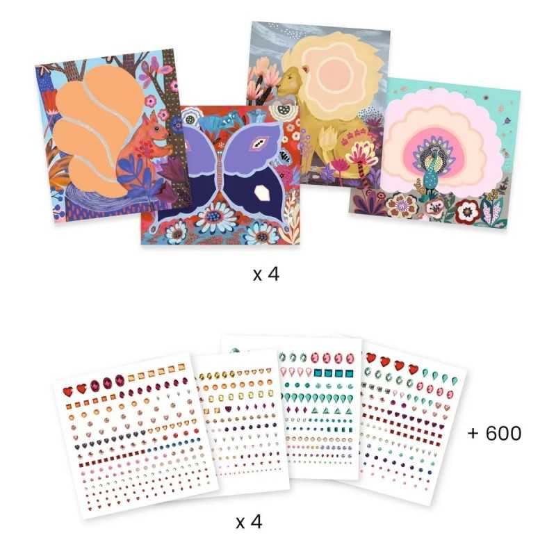 Djeco Wild Beauty kit mosaico gemme 4 quadri dai 5 anni