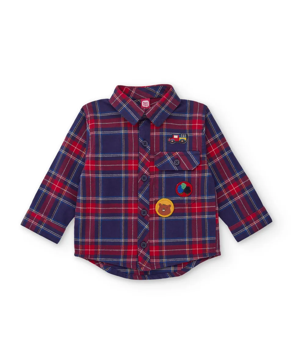 Tuc Tuc camicia bambino blu quadri con patch