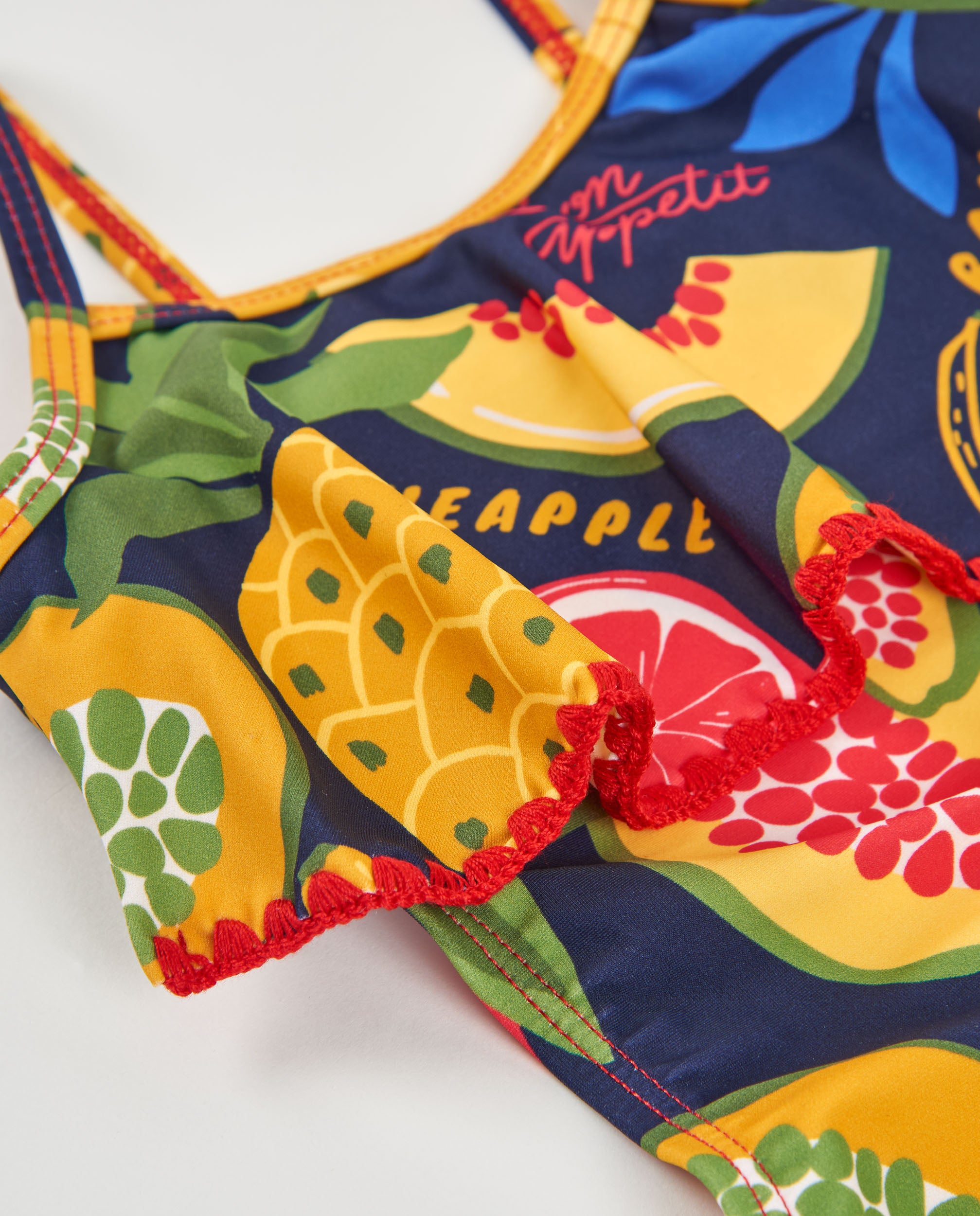 Tuc Tuc costume intero rouche giallo stampa frutta bimba