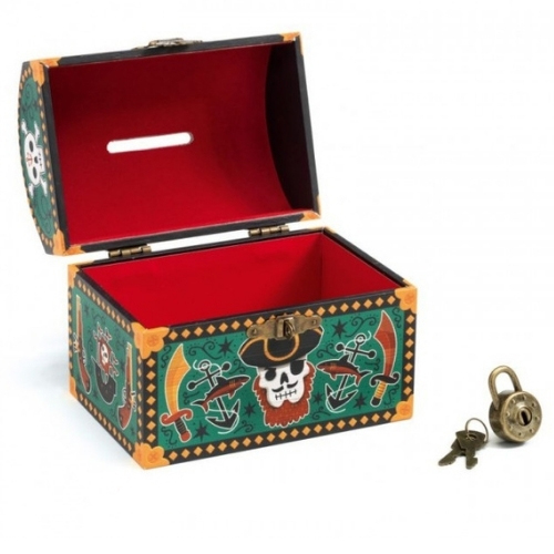 Djeco Pirate salvadanaio baule con lucchetto e chiave