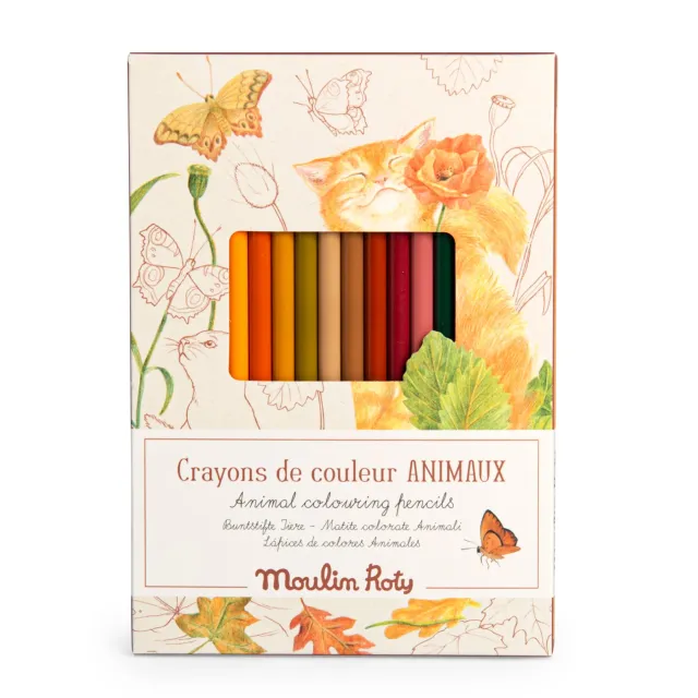 Moulin Roty Giardino 12 matite colorate + 3 carte da colorare