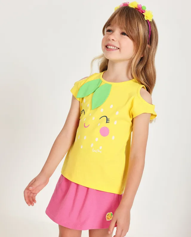 Tuc Tuc Completo Bambina 2 Pezzi Giallo Rosa Spalle Traforate