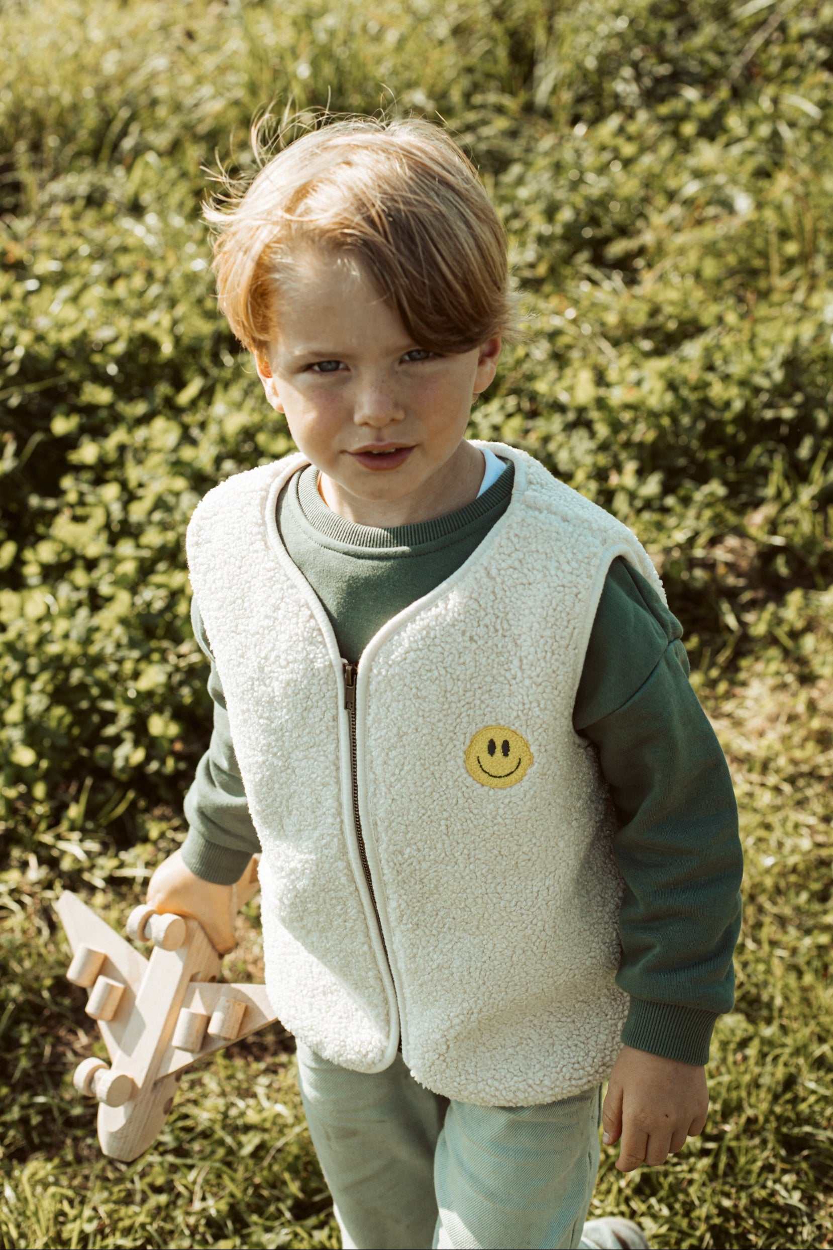 Ella and Rapha Teddy Smiley gilet bimbi ecru pile