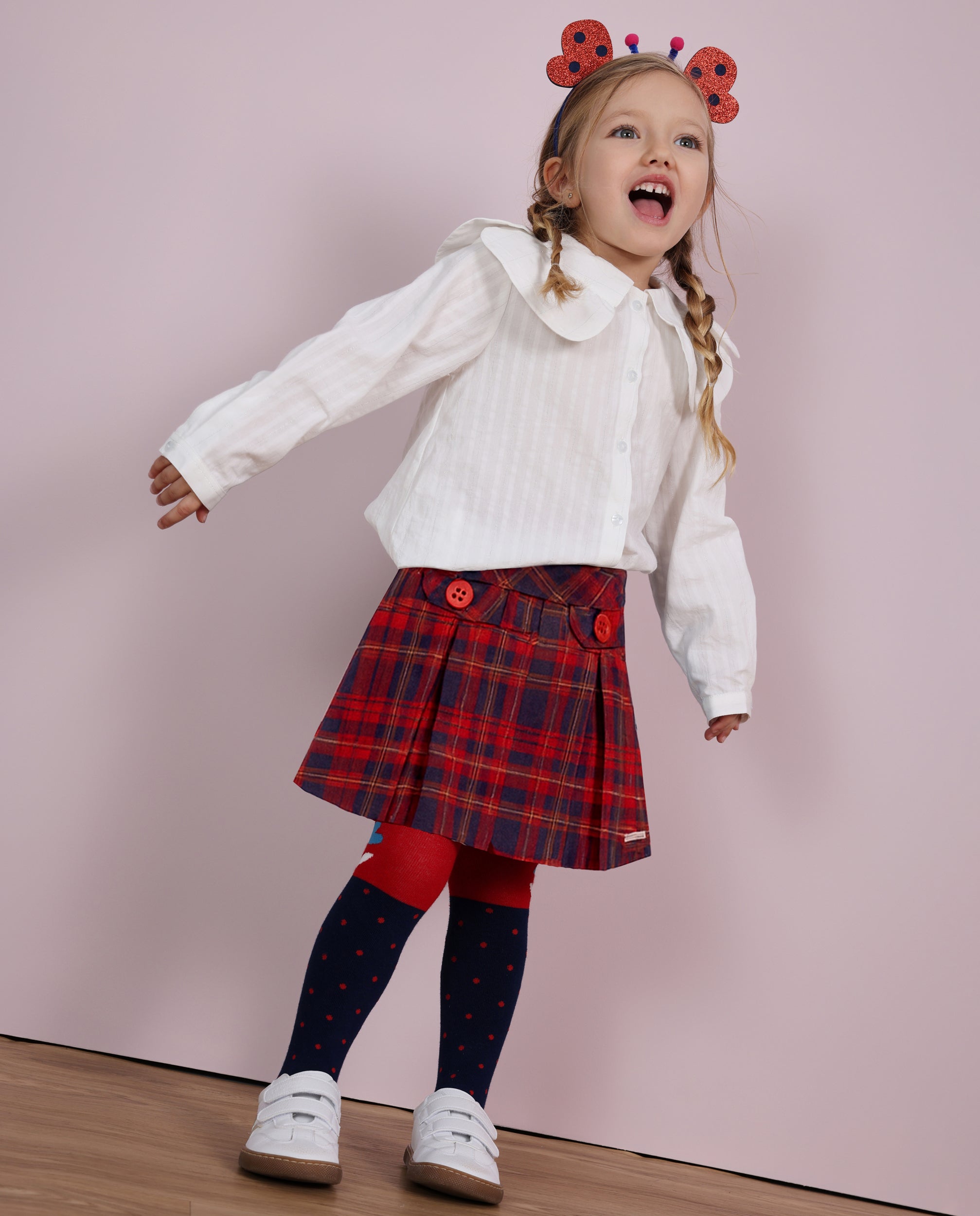 Tuc Tuc Gonna Bambina Scozzese Rossa Piega e Bottoni