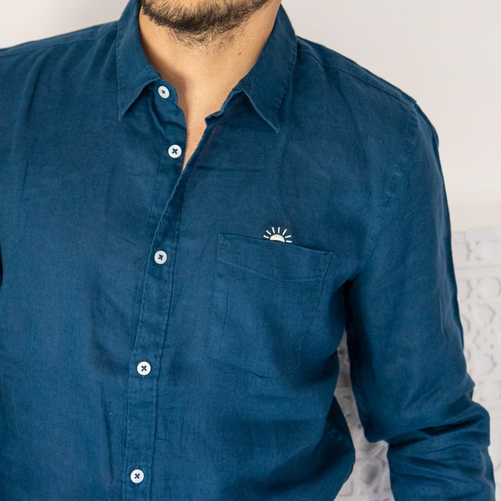 Ella and Rapha Sunrise camicia uomo lino blu notte