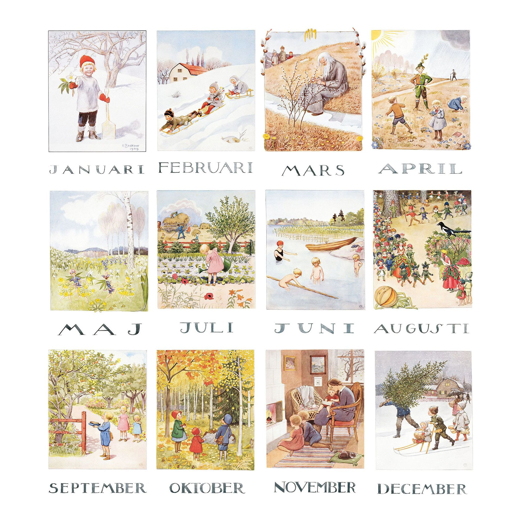 Elsa Beskow mesi dell'anno set 12 cartoline 10,5x15 cm