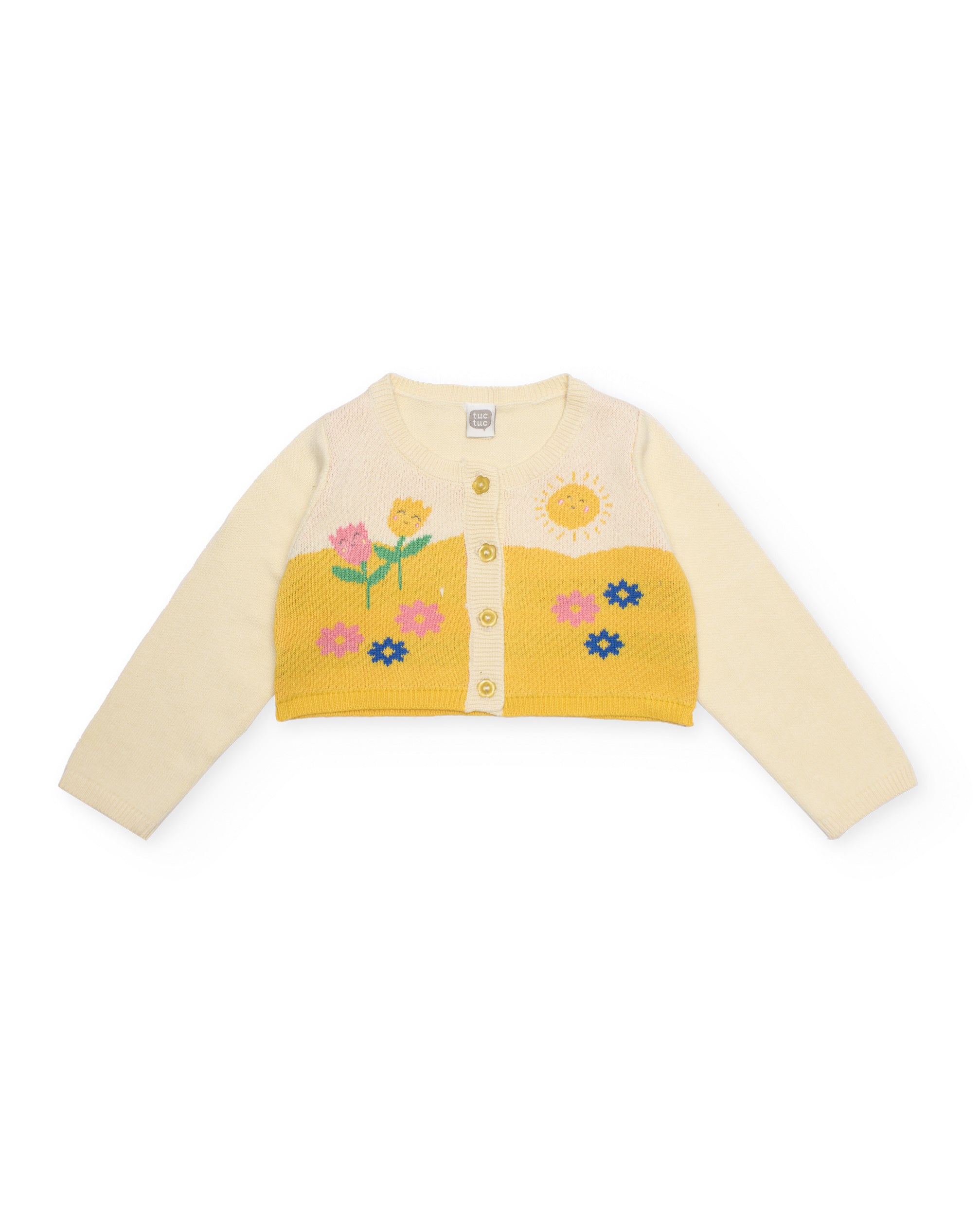Tuc Tuc cardigan neonata giallo a fiori con bottoni